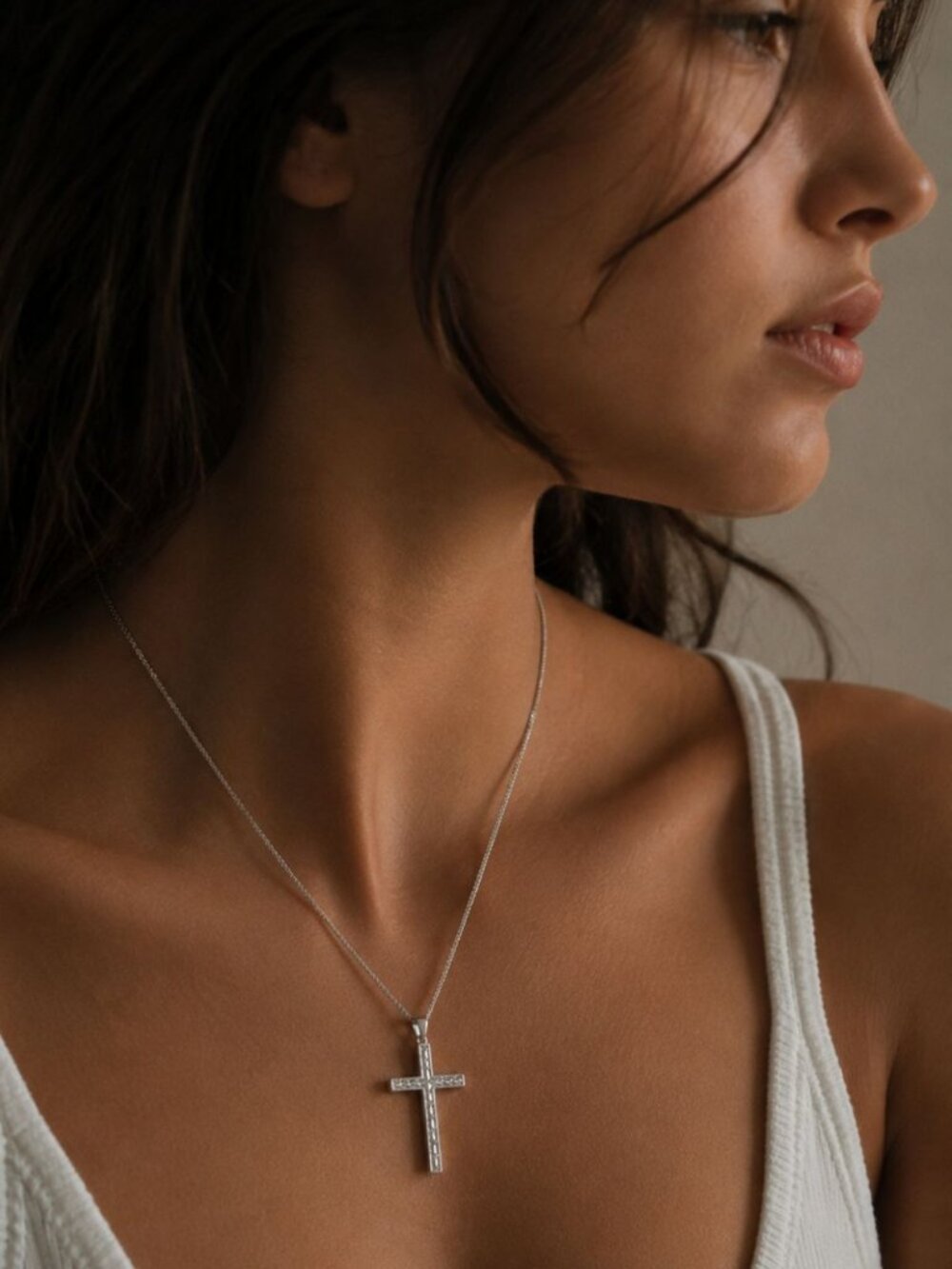 White Gold Finish Cross Pendant | 925 Sterling Silver | Christian Faith Jewelry